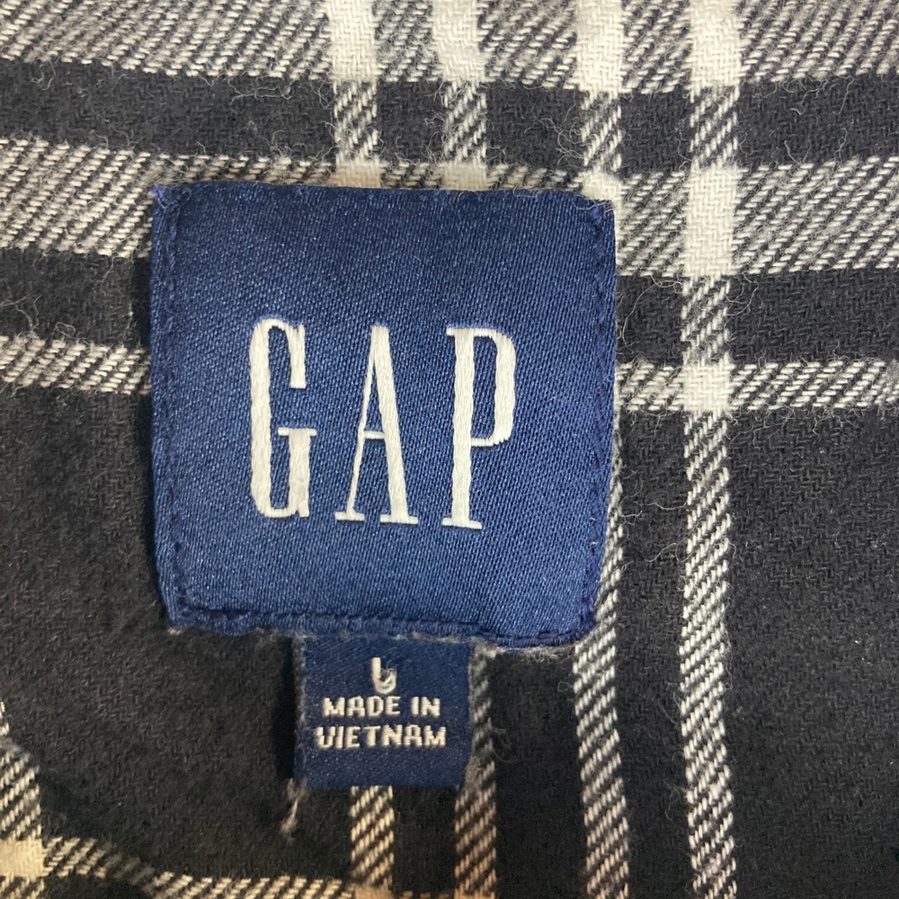 GAP Women's Black White Plaid Long Sleeve Button Up Flannel Shirt Size Large‎ - Picture 8 of 9